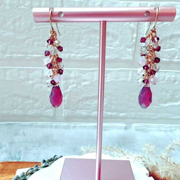 New Briolette Crystal Cluster Long Drop Earrings | Handmade in BC - Picture 4 of 4